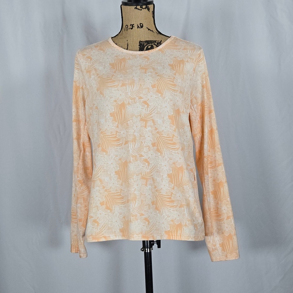 Hang Ten UPF 50+‎ Peach Floral Rash Guard Swim Shirt Long Sleeve Large